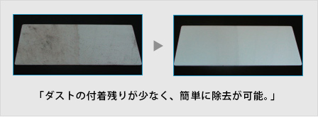 ダストの付着残りが少なく、簡単に除去が可能。